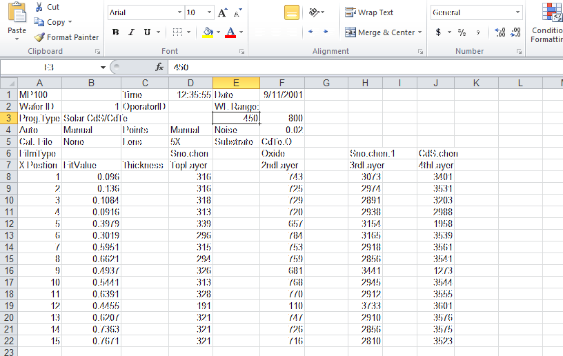 Excel Spreadsheet Report